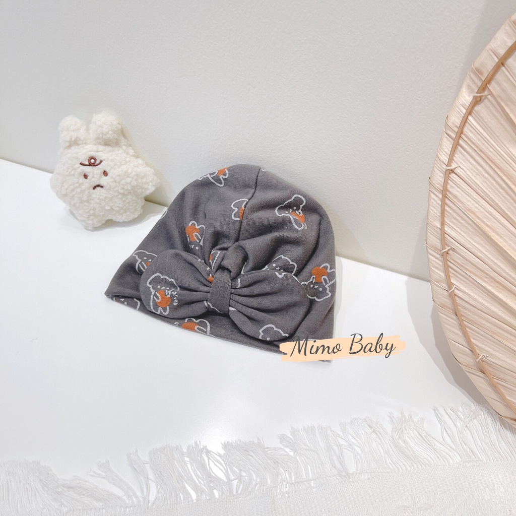 Mũ turban màu xám đen họa tiết hình gấu cho bé MTB95 Mimo Baby