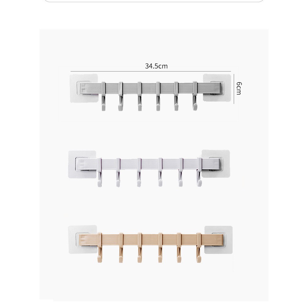 Thanh treo đồ 6 móc Dán Tường Nhà Tắm,Nhà bếp, Tủ Quần Áo không cần khoan đục Siêu Chắc #C667