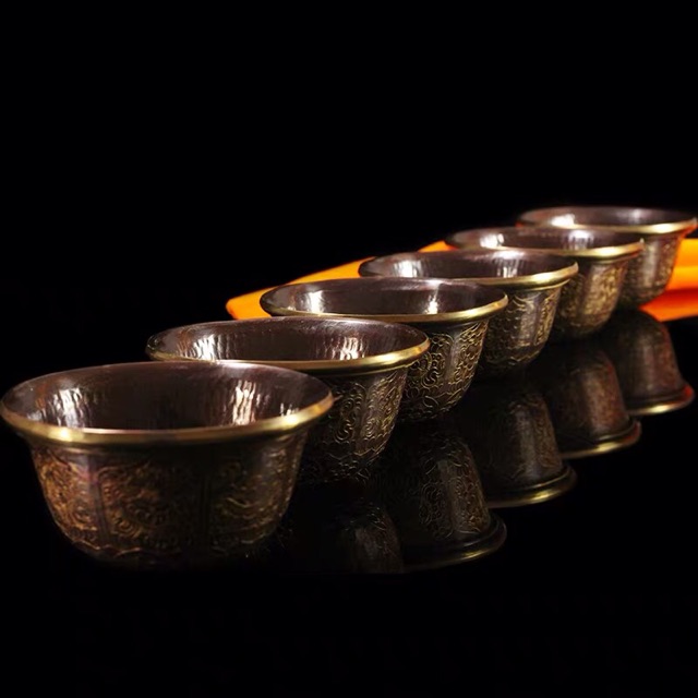 Chén cúng không chân đồng Nepal 3” - Vẽ vàng