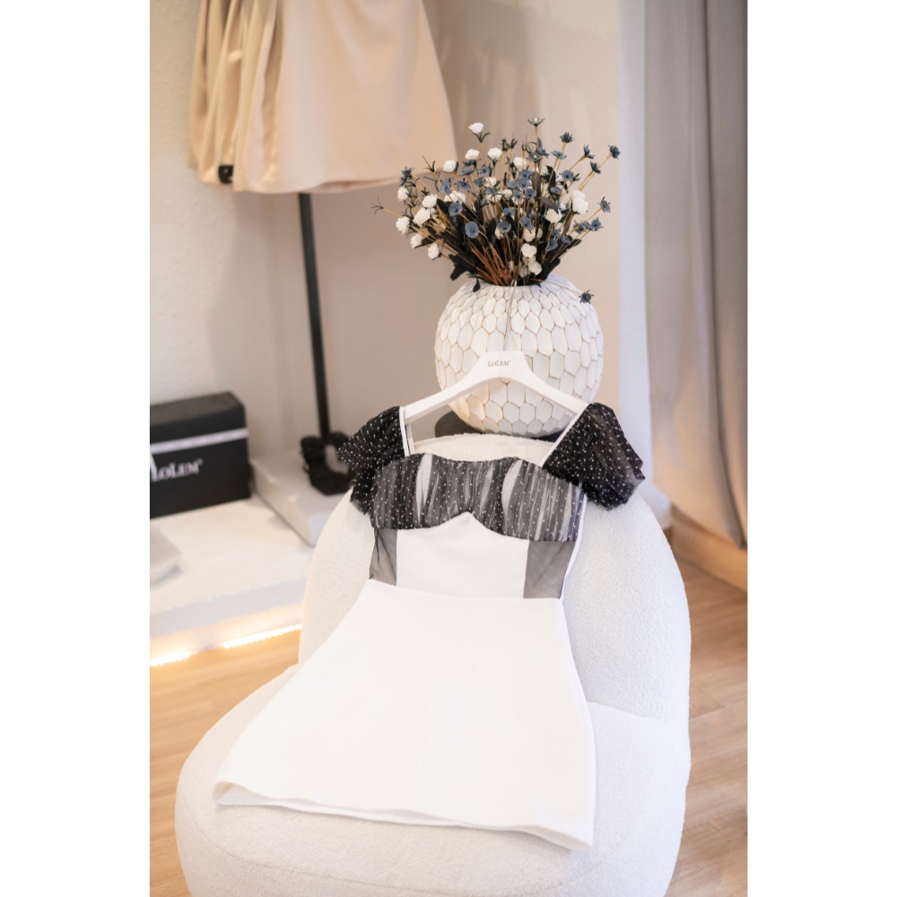 Đầm chữ A LOLEM DX327 cổ vuông tay phối lưới vải linen Thái mềm nhẹ thoáng mát