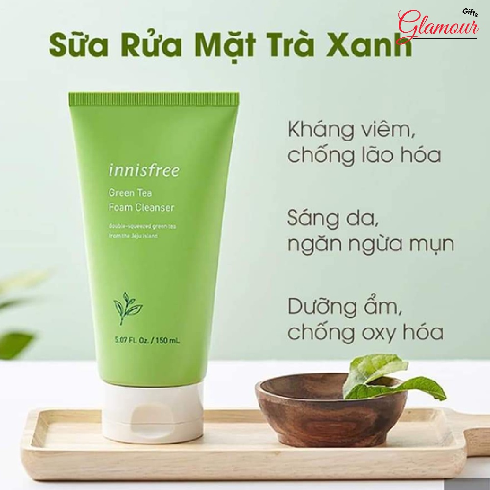 Hộp Quà Sữa rửa mặt trà xanh Innisfree Hàn Quốc 150g, Tặng Kèm Hoa Sáp Thơm Cao Cấp Dành Tặng Chị Em Phụ Nữ 20/10, 8/3.