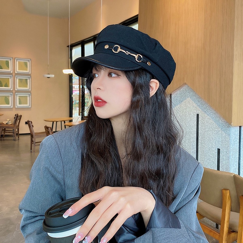 Mũ Beret Phối Khóa Kim Loại Thời Trang Thu Đông Cho Nữ