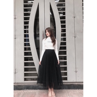  Váy ren dáng dài chân váy xếp ly xòe bồng 3 lớp công chúa cực xinh  không đai  