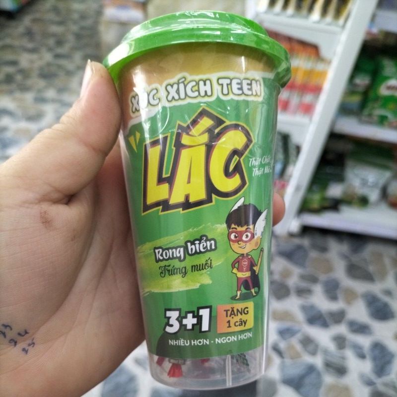 XÚC XÍCH LẮC TEEN MÀU XANH LÁ RONG BIỂN TRỨNG MUỐI (4 CÂY X 15G)