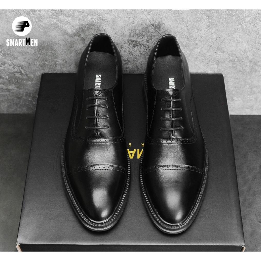 Giày tây Tăng chiều cao da bò nam công sở SmartMen GD-400 Đen 👞