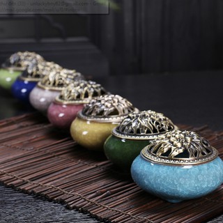 Lư Đốt Trầm gốm sứ men rạn nhiều màu sắc (Tặng kèm 2 nụ Trầm Thơm Cao Cấp)