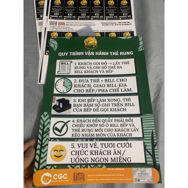 Bản quy trình vận hành thẻ rung tự phục vụ cho quán cà phê trà chanh trà sữa thẻ chip order thiết bị tự phục vụ