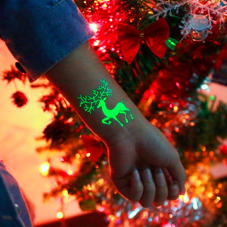 (Hàng Mới Về) HÌNH XĂM TATOO PHÁT SÁNG-Hình Xăm Dán Tạm Thời Phát Sáng 21x15cm Phong Cách Giáng Sinh Noel