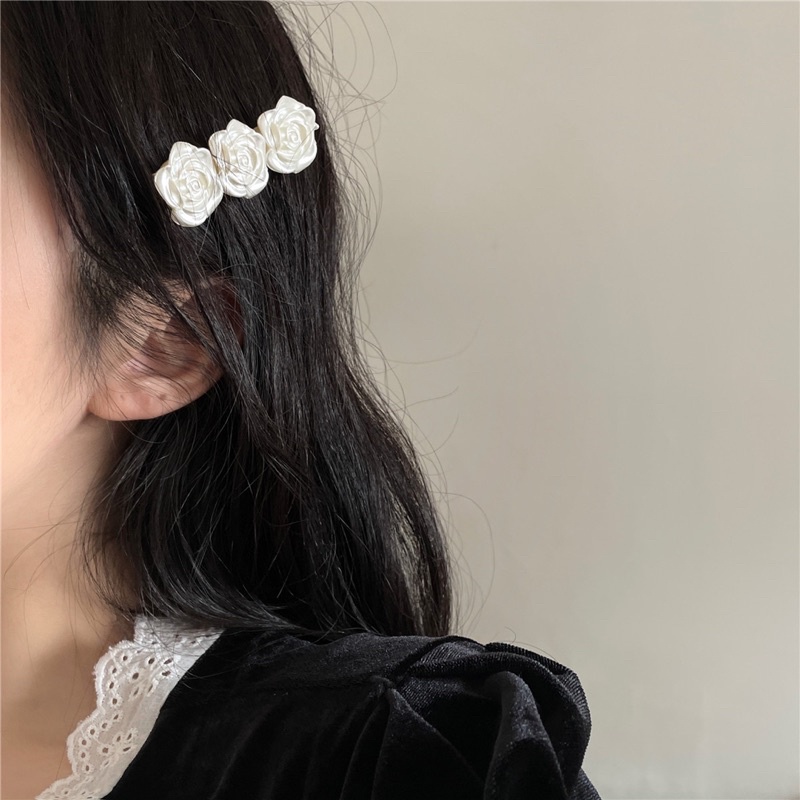 Kẹp tóc mái retro hoa trà tinh khiết nhẹ nhàng cho nữ phong cách Hàn Quốc
