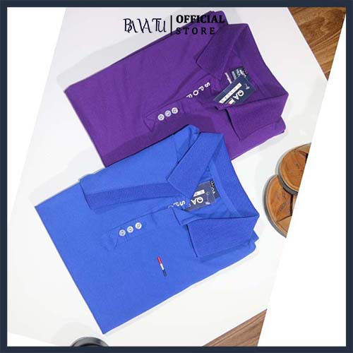 Áo polo nam gạch ngực cổ bẻ màu tím BAVATU vải cá sấu cotton chống nhăn thấm hút mồ hôi co giãn nhẹ mặc mát