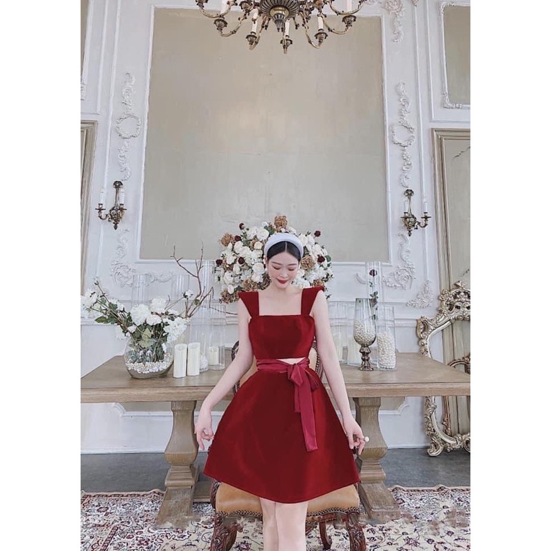 Đầm nhung thắt nơ eo ❤️