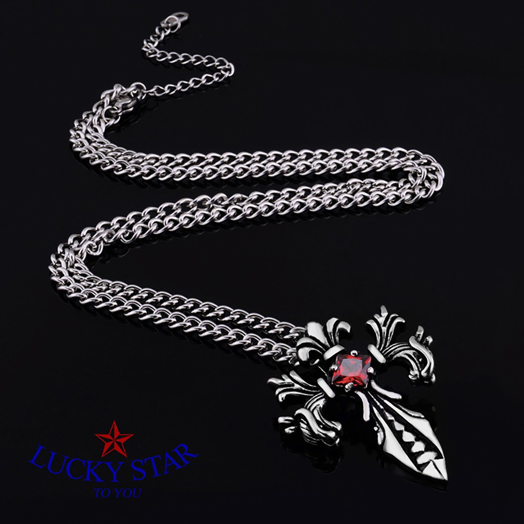 Dây chuyền Chrome Hearts đính đá đỏ sang trọng