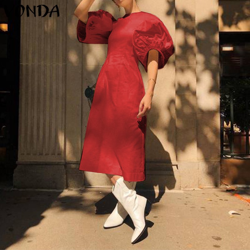 Đầm VONDA tay bo phồng cổ tròn dáng rộng phong cách thời trang mùa hè cho phái đẹp | BigBuy360 - bigbuy360.vn