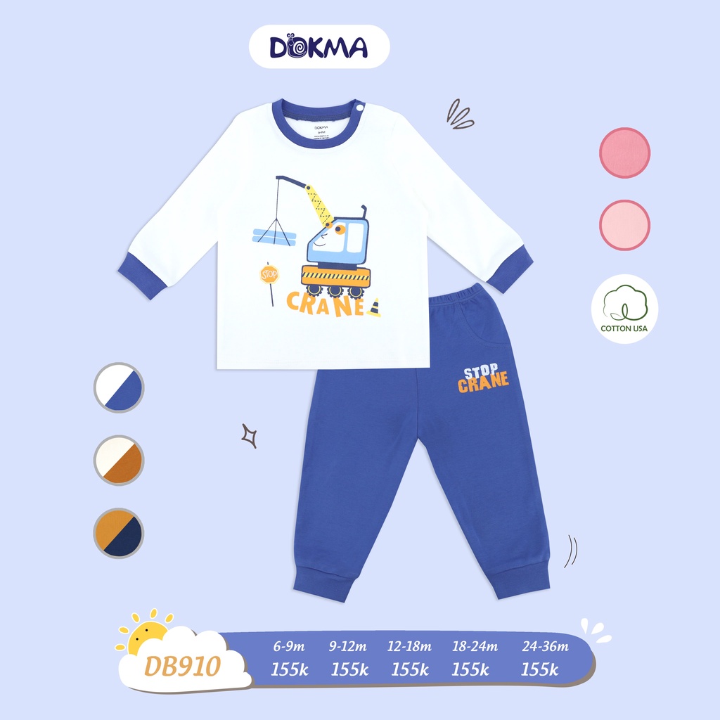 [FREESHIP] Bộ dài tay dày 9-36 tháng tuổi nỉ cotton, thu đông- đông Dokma Voi.kids  DB910