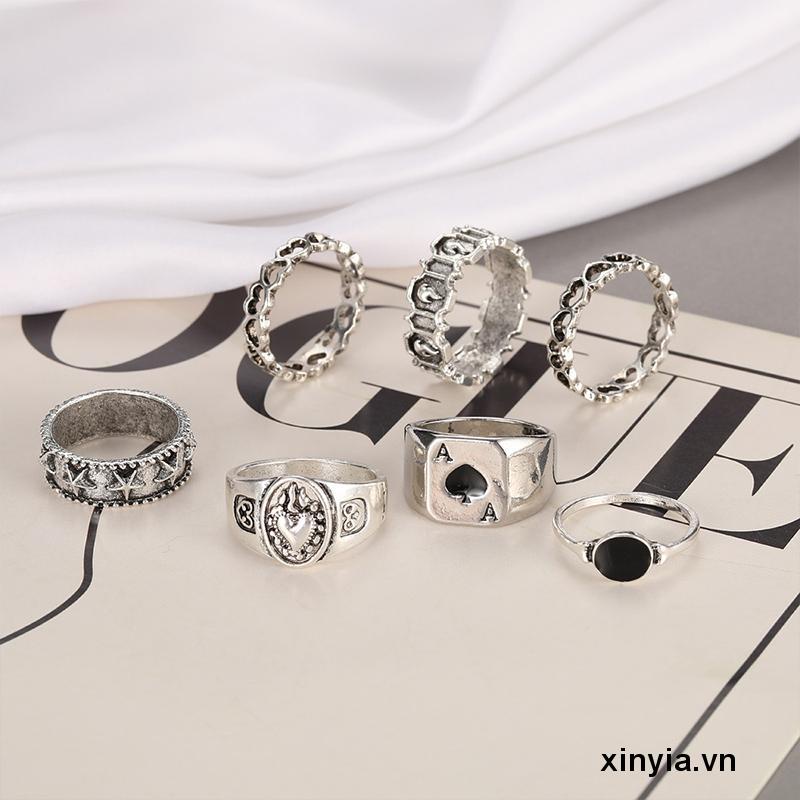 Bộ 7 Nhẫn Hình Trái Tim Cá Tính Cho Nam