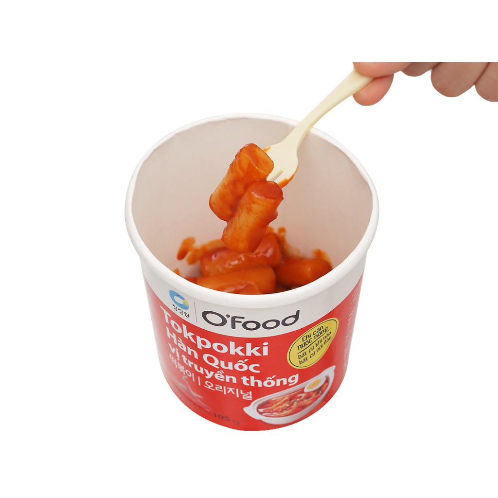 Bánh gạo Tokpokki Hàn Quốc O'Food ăn liền kèm sốt tiện lợi hộp 105gram