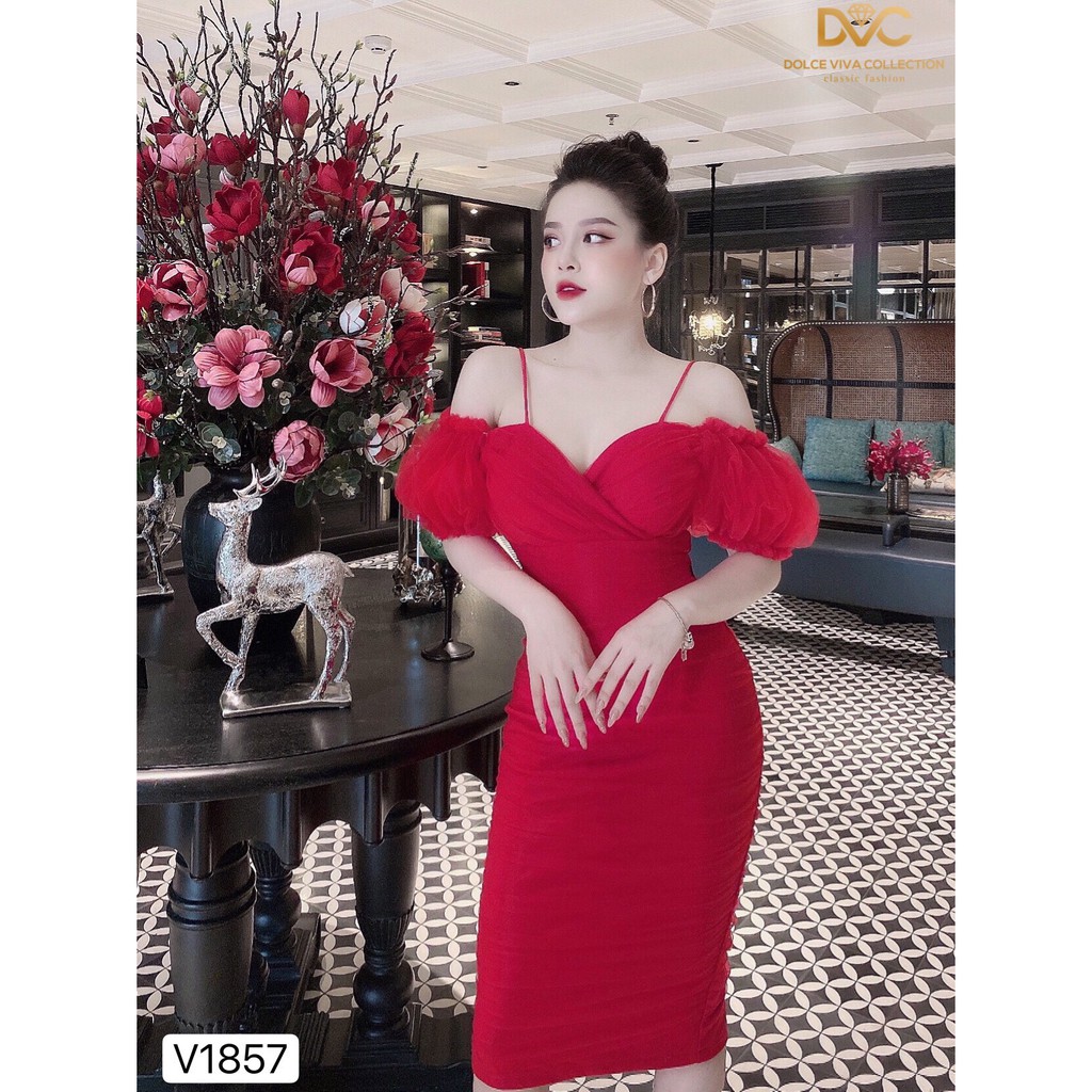 [VÁY ĐI TIỆC CAO CẤP] Váy body đỏ đầm dáng ôm trễ vai | BigBuy360 - bigbuy360.vn