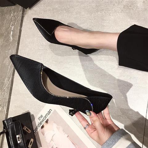 Giày cao gót da mềm mũi nhọn đính đá thời trang 2021 cho nữ