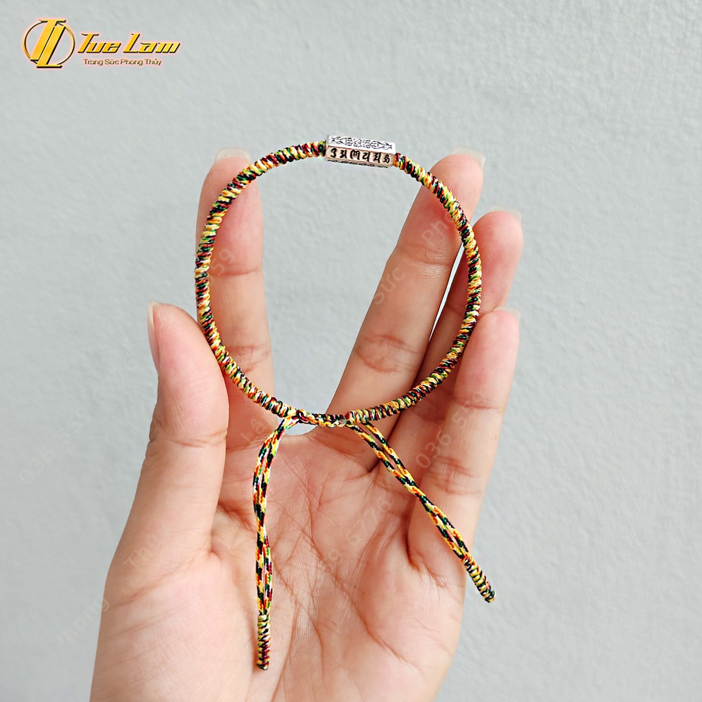 Vòng tay may mắn dây chỉ bện thủ công charm ống trụ khắc chu bình an - Tuệ Lâm