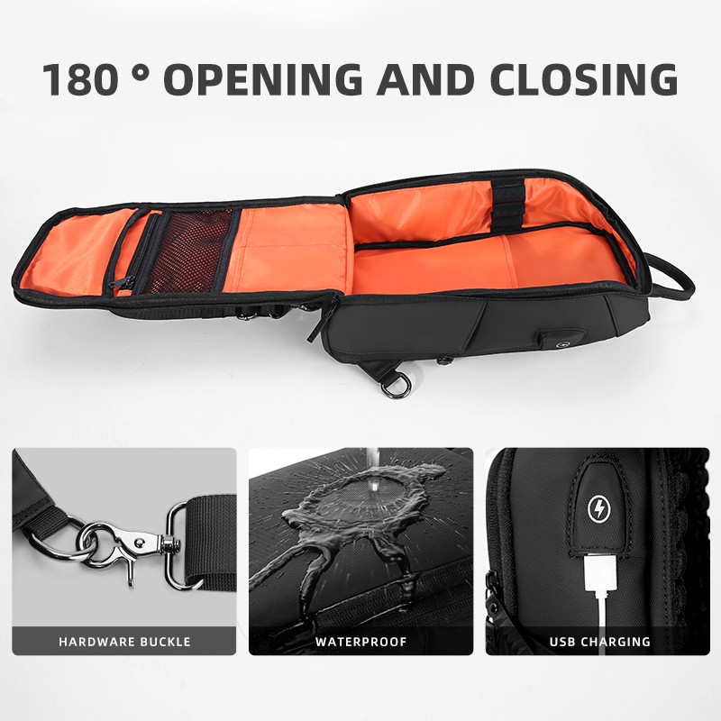 Fenruien men's messenger bag fashion waterproof Oxford USB charging chest bag business daily travel bag
