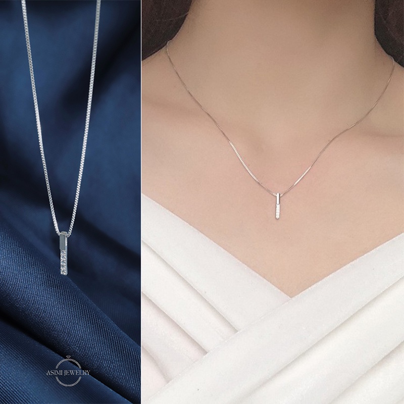 Dây chuyền bạc mặt 1 hàng đá Asimi, vòng cổ nữ 1D Line đính đá DC02