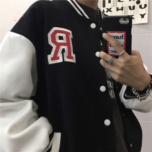 Áo Khoác Bomber Nam Nữ Unisex Cúc Bấm Thêu Chữ Nổi R Cá Tính Chất Nỉ Dày Dặn Mã 604 You Store