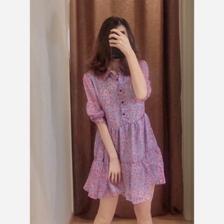Zara Morocco full tag - Đầm Zara sơ mi hoa tím siêu xinh đẹp DH4SMG5N8
