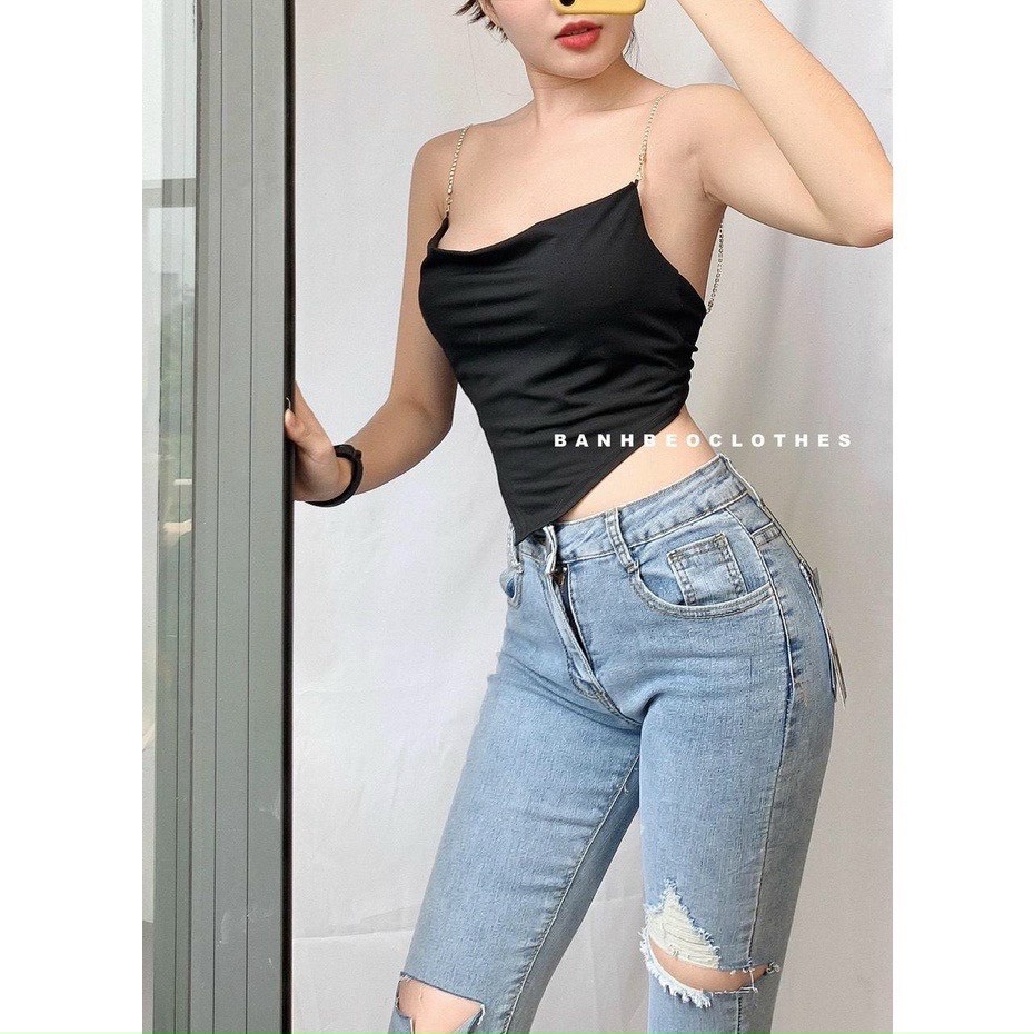 Áo kiểu yếm xích đeo cổ hở lưng cột nơ sau sexy có mút ngực NU35