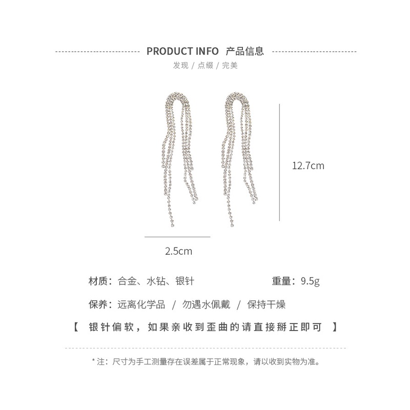 DREJEW Khuyên tai bạc 925 dáng dài phối tua rua đính đá phong cách Hàn Quốc thời trang
