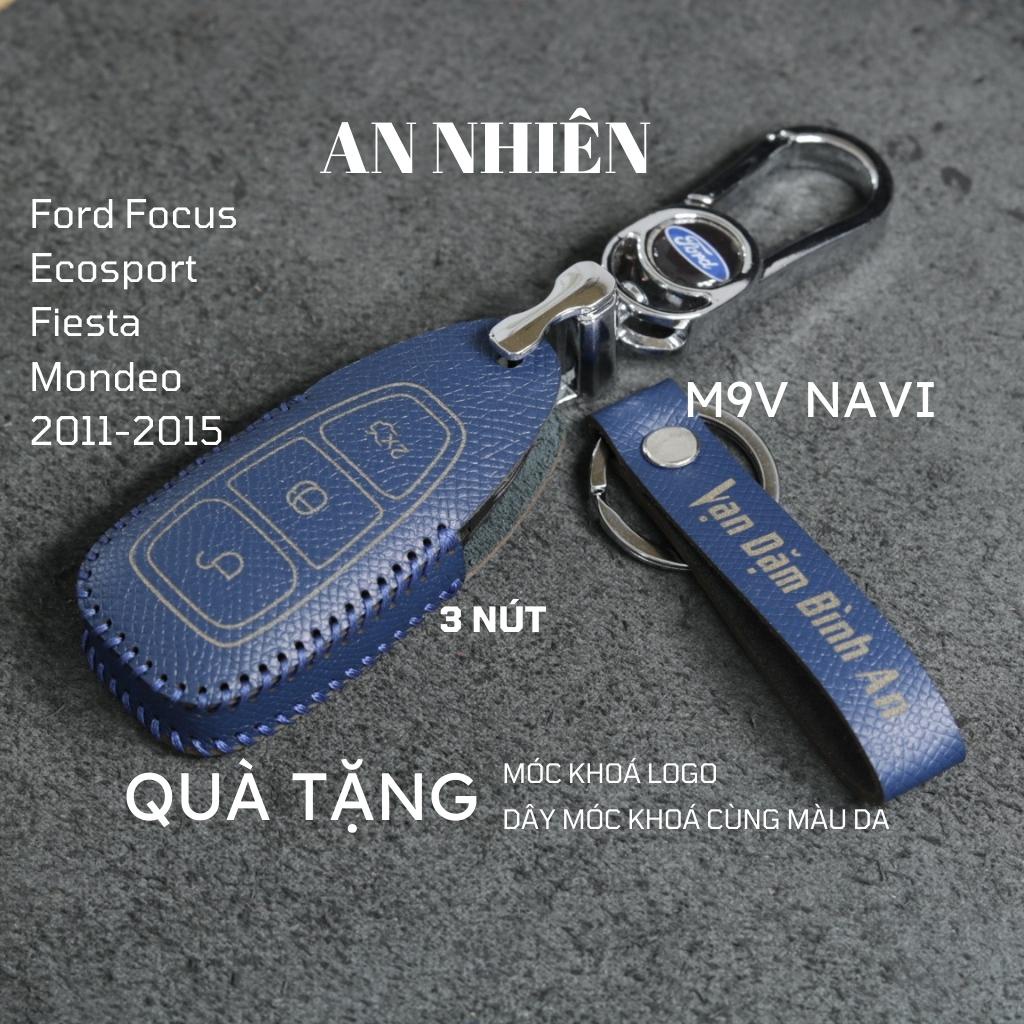 Bao da móc khoá bọc ốp chìa khóa xe ô tô Ford Focus, Ecosport, Fiesta, Mondeo 2011 - 2015, chìa thông minh, Ford4,4B