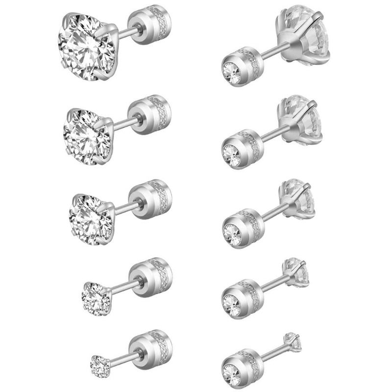 Bông Tai Đinh Tán Bằng Thép Không Gỉ Đính Đá Zircon Không Gây Dị Ứng