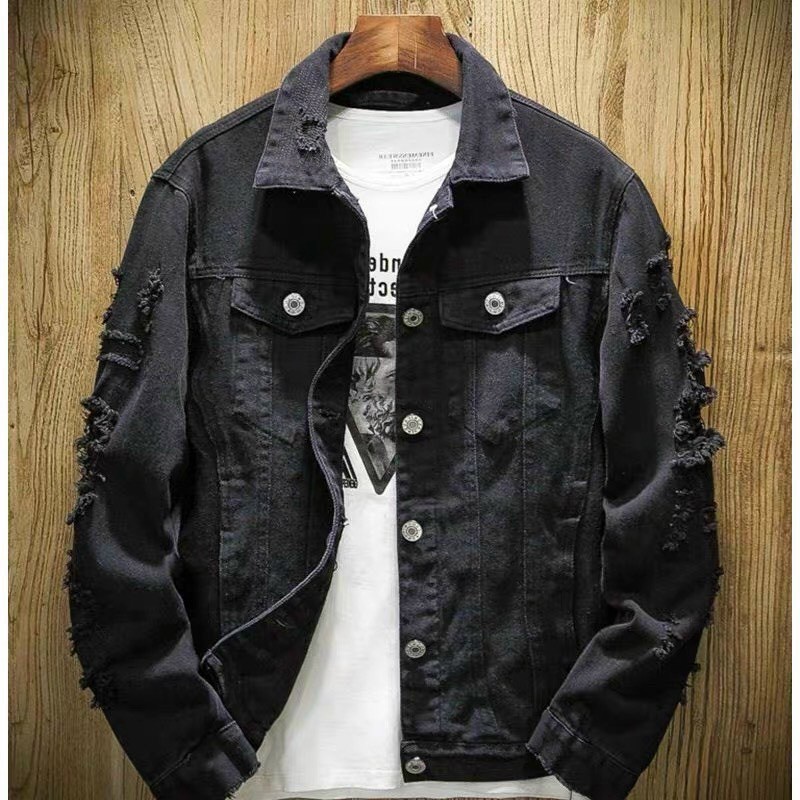 Áo khoác jeans nam trắng và đen nam cao cấp kiểu rách tay