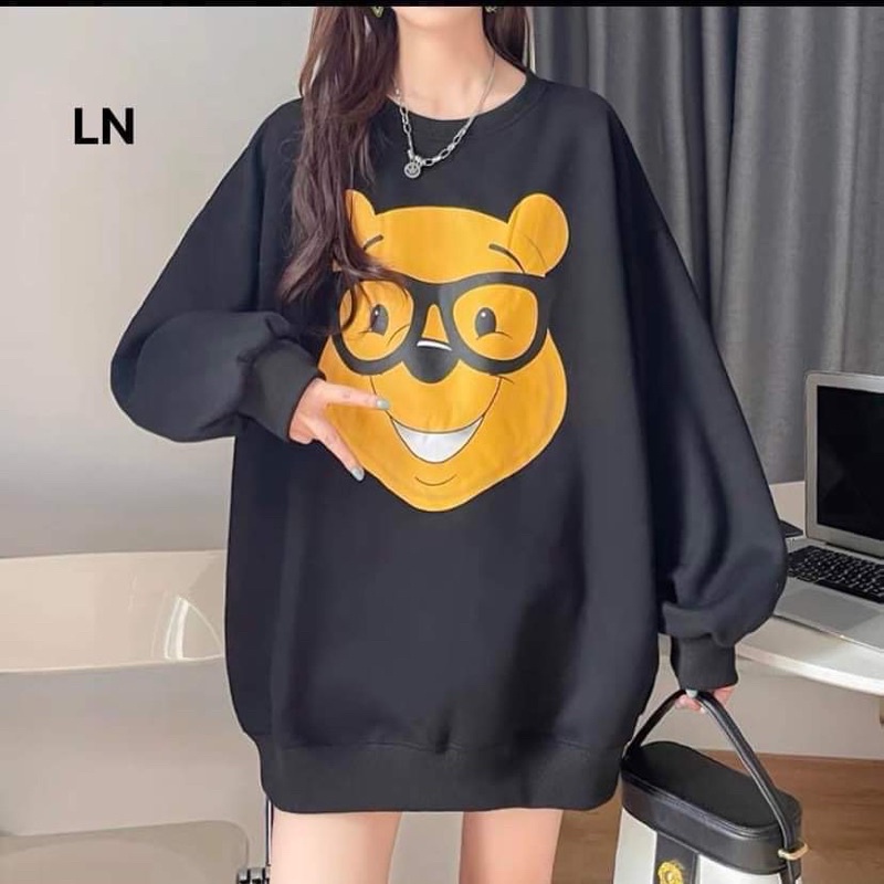 Áo nỉ bo cotton mặt gấu đeo kính LN12