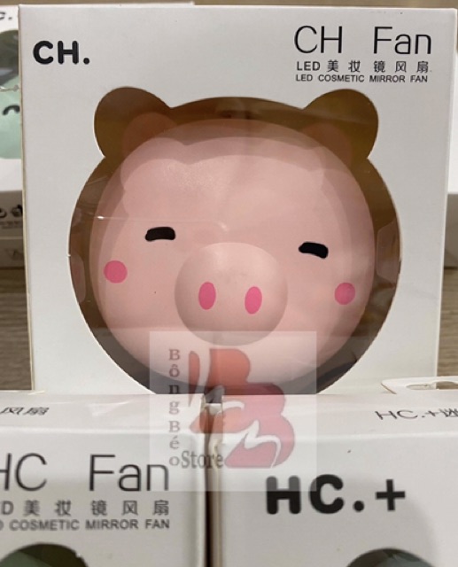 Quạt theo gương 3in1 hình GẤU- HEO hồng