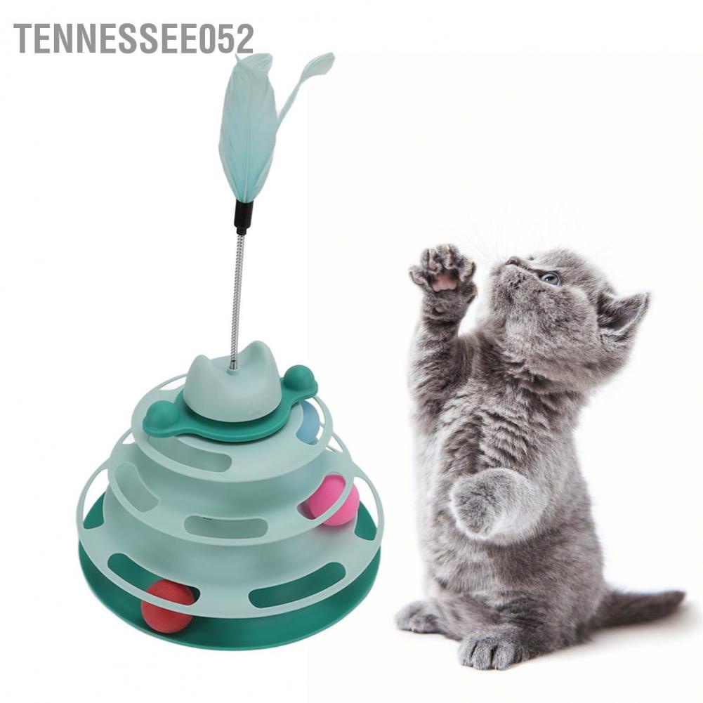 Tháp bóng lăn bàn xoay 4 tầng gắn thanh lông vũ thích hợp làm bài tập cho mèo vận động