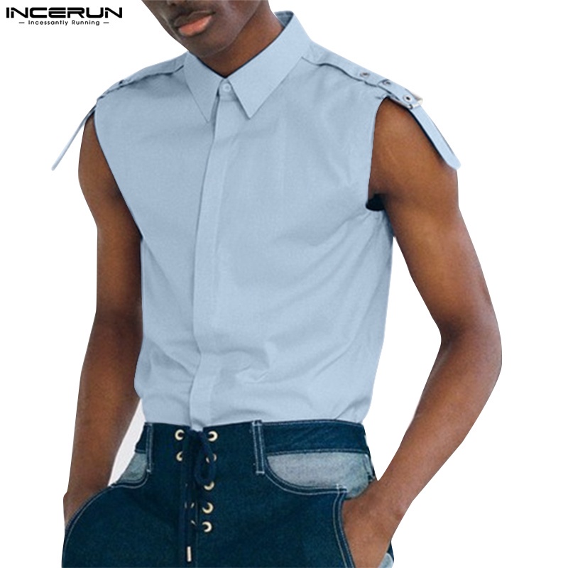 INCERUN Áo Sơ Mi Không Tay Phong Cách Phương Tây Có 3 Màu Thời Trang Cho Nam