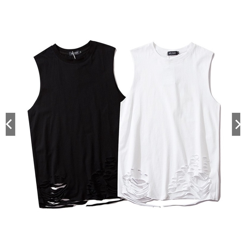 Áo tanktop rách tà trơn, áo ba lỗ rách nam nữ unisex form rộng chất mát co giãn.