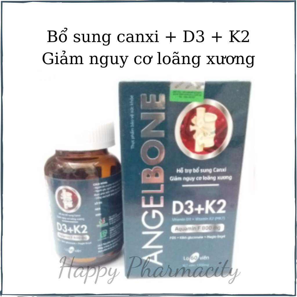 Viên uống bổ sung canxi Angel Bone, Bổ sung canxi, vitamin D3 + K2, giảm nguy cơ loãng xương, Happy Pharmacity