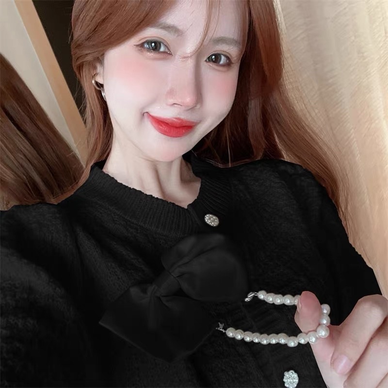 Áo cardigan len đính nơ ngọc siêu xinh