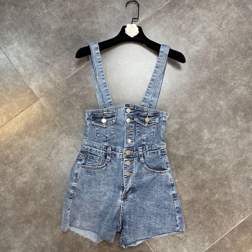 [Hàng Có Sẵn] Quần Yếm Denim Lưng Cao Dáng Ôm Có 7 Nút Cài Thiết Kế Lưng Cao Bưởi MM2022 Thời Trang Mùa Hè