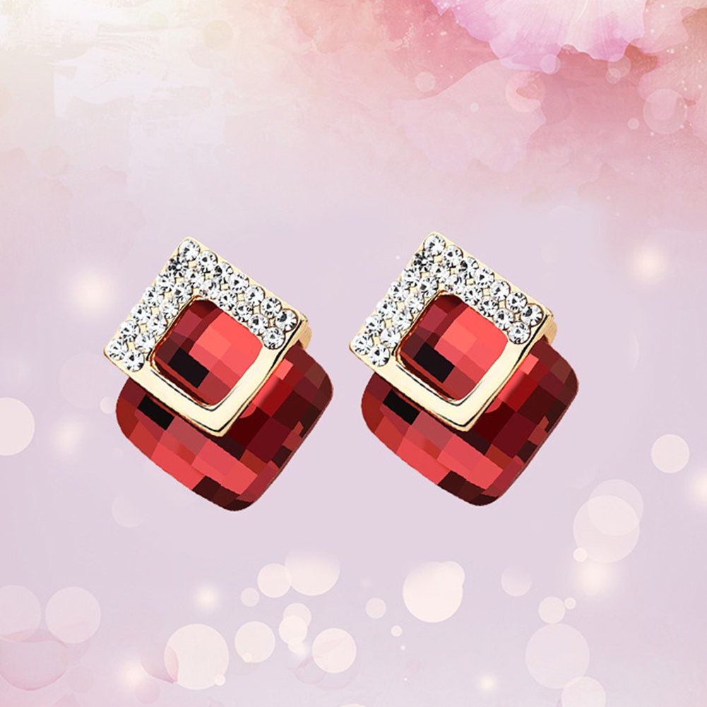 Đôi bông tai hợp kim hình thoi đính đá thời trang cho nữ