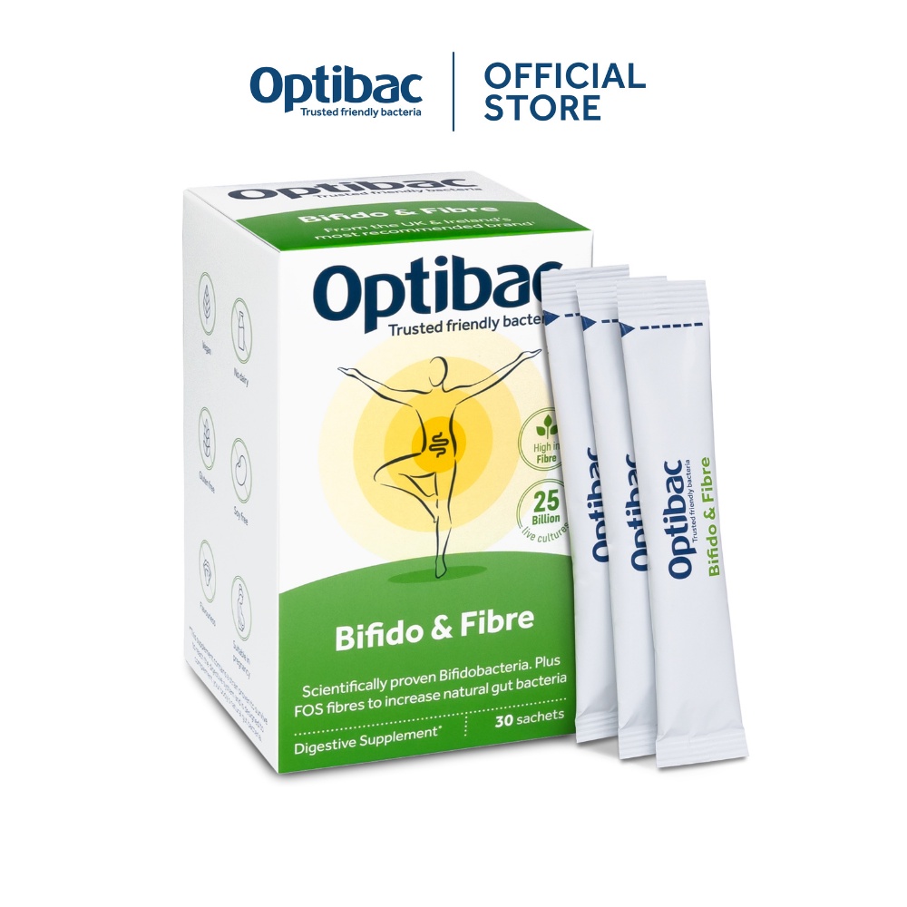 Men vi sinh Optibac Probiotics Bifido & Fibre, giảm táo bón và tăng chất xơ Hộp 30 gói