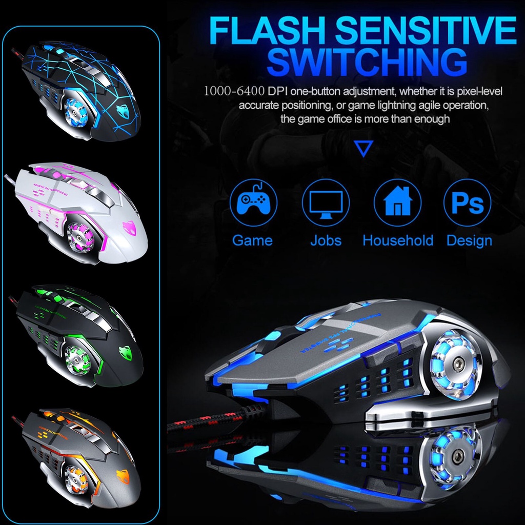 Chuột Máy Tính Có Dây Chuột Gaming T-Wolf V7 Chơi Game Nhạy LED