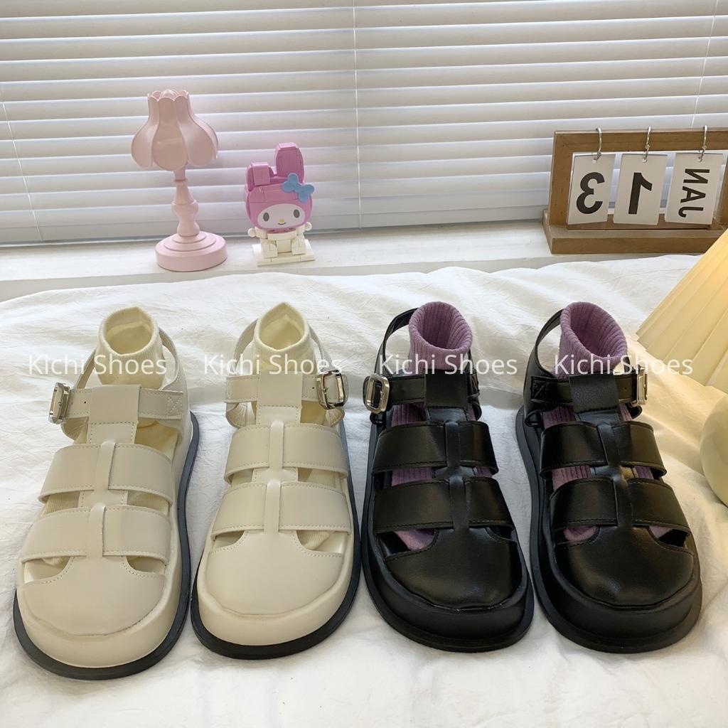 Sandals đế dày 2022 quai đan summer new ins đế dày gió cổ tích giày La Mã lỗ đi biển Kichi Shoes mã Q56