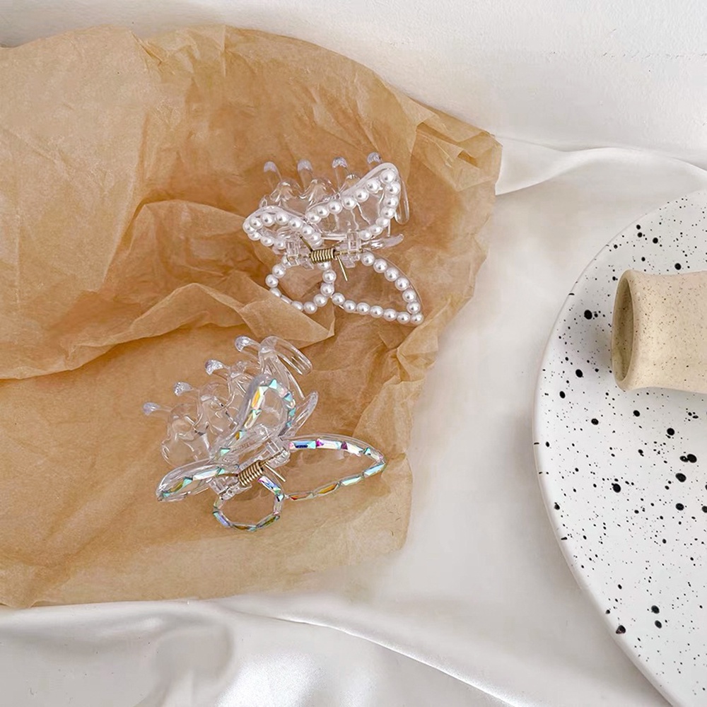 Kẹp Tóc Trong Suốt Hình Bướm Đính Đá Và Ngọc Trai Thanh Lịch Cho Nữ