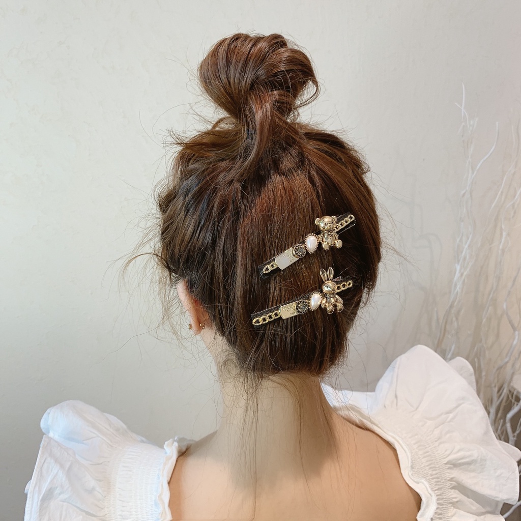 Kẹp tóc mái retro gấu và thỏ đính đá và ngọc trai nhân tạo xinh xắn KEP10 TOBI STORE
