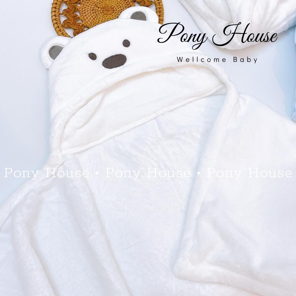 Chăn Choàng Ủ Lông Hình Gấu Có Mũ Minizone  Cho Bé Sơ Sinh Hàng Loại 1 Lông Mịn, Dày Dặn