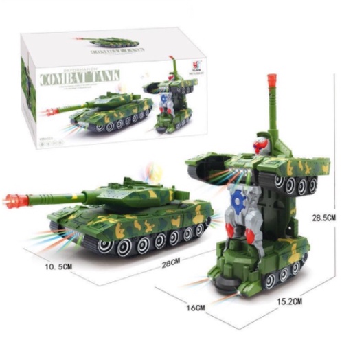[Hàng sẵn] Đồ Chơi Xe Tăng 2in1 Biến Hình Thành Robot Tự Động - Có Đèn Và Nhạc Phát Ra Khi Di Chuyển