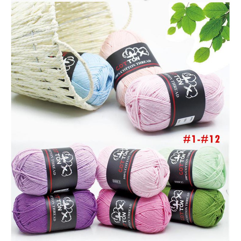 Cuộn Len Sợi To 50g 100% Cotton Dùng Để Đan Móc Thủ Công (1-12)