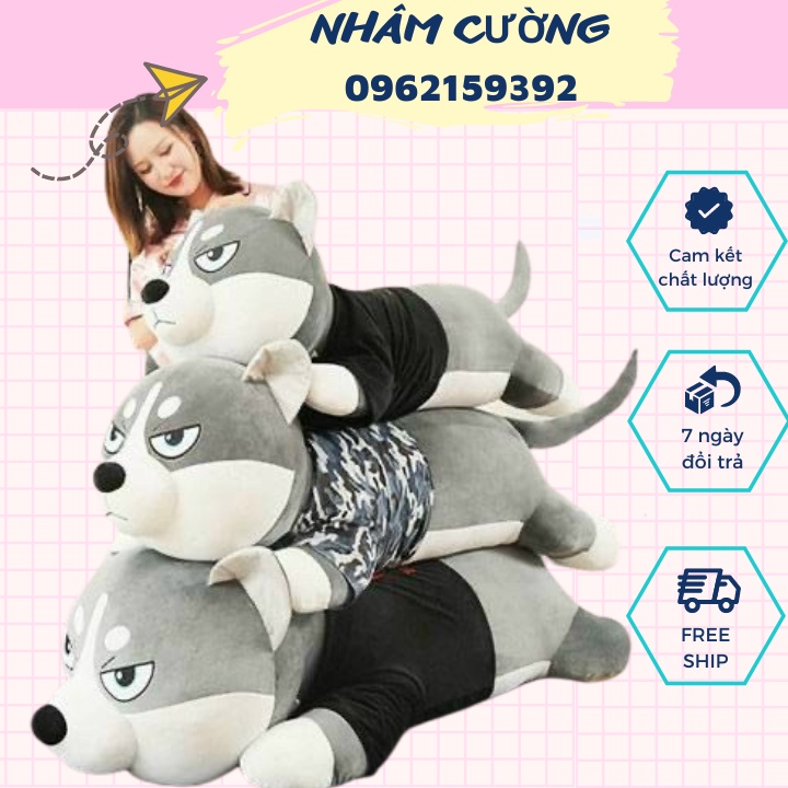 Gấu Bông , Thú Nhồi Bông Chó Ngáo Chó Husky Gấu Bông Husky Size To Size Nhỏ Gối Ôm Quà Sinh Nhật 1M,1M2,1M4,1M6 Siêu Cut